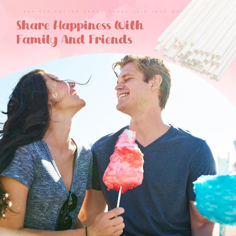 Honeydak 400 Pcs Cotton Candy Cones 13.8 Inch White Sticks for Parties