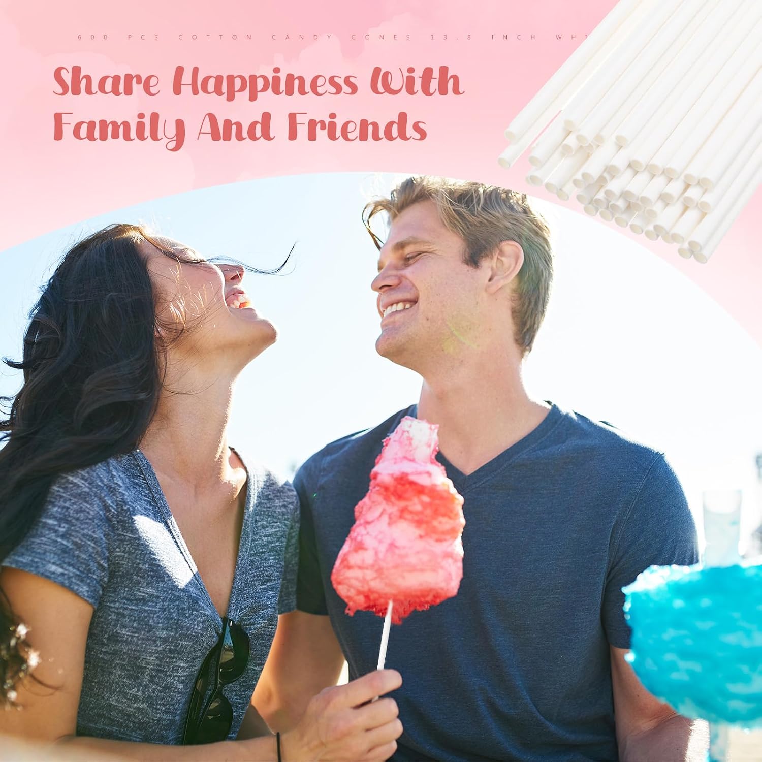 Honeydak 1200 Pcs Cotton Candy Cones 13.8 Inch White Sticks for Parties