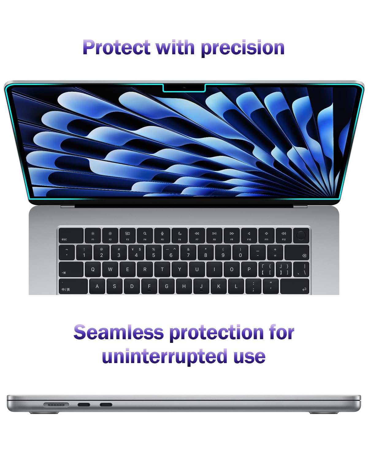 F FORITO 2-Pack Anti Blue Light Matte Screen Protector Compatible with MacBook Air 13.6 inch 2024 2022 M3 A3113 M2 A2681, Eye Protection Blue Light Blocking & Anti Glare Laptop Screen Protector