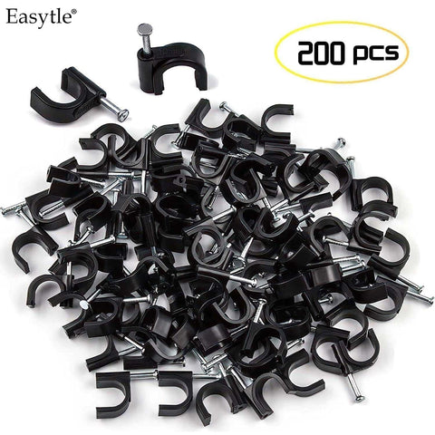 200 Pcs Cable Clips 4/6/8/10mm Nail in Cable Clips Cable Wire Clips Cable Tacks Coax Cable Speaker Wire Clips Cable Nails for Cords Wall Wire Clips RG6 RG59 CAT6 RJ45 Ethernet Cable Clips Black