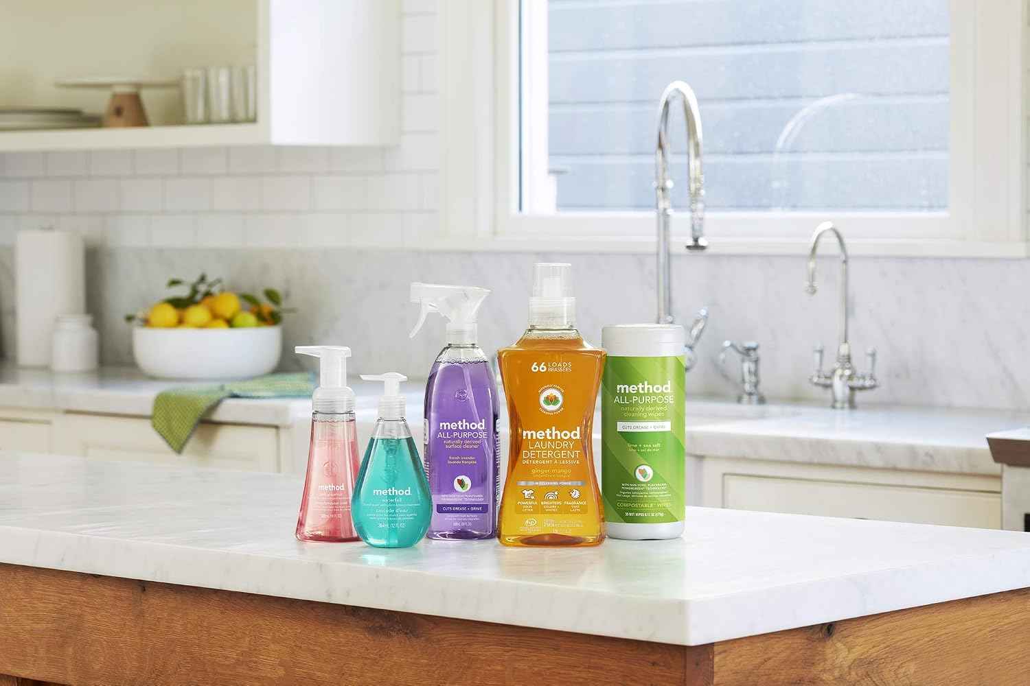 method Daily Wood Cleaner, Almond, 28 fl oz, 8 Pack | Removes Dust & Grime, No Greasy Residue, For Sealed Wood Surfaces including Counters, Shelves, Tables, Walls and Panels