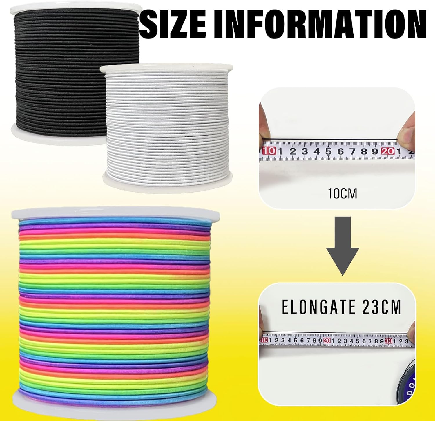 1.0mm Elastic Bracelet String Cord, Crystal Stretch Bead Cord for Bracelets Jewelry Making, Clear Stretchy Elastic String for Beading, Transparent Thread (1.0MM(Rainbow/Black/White)/495ft)