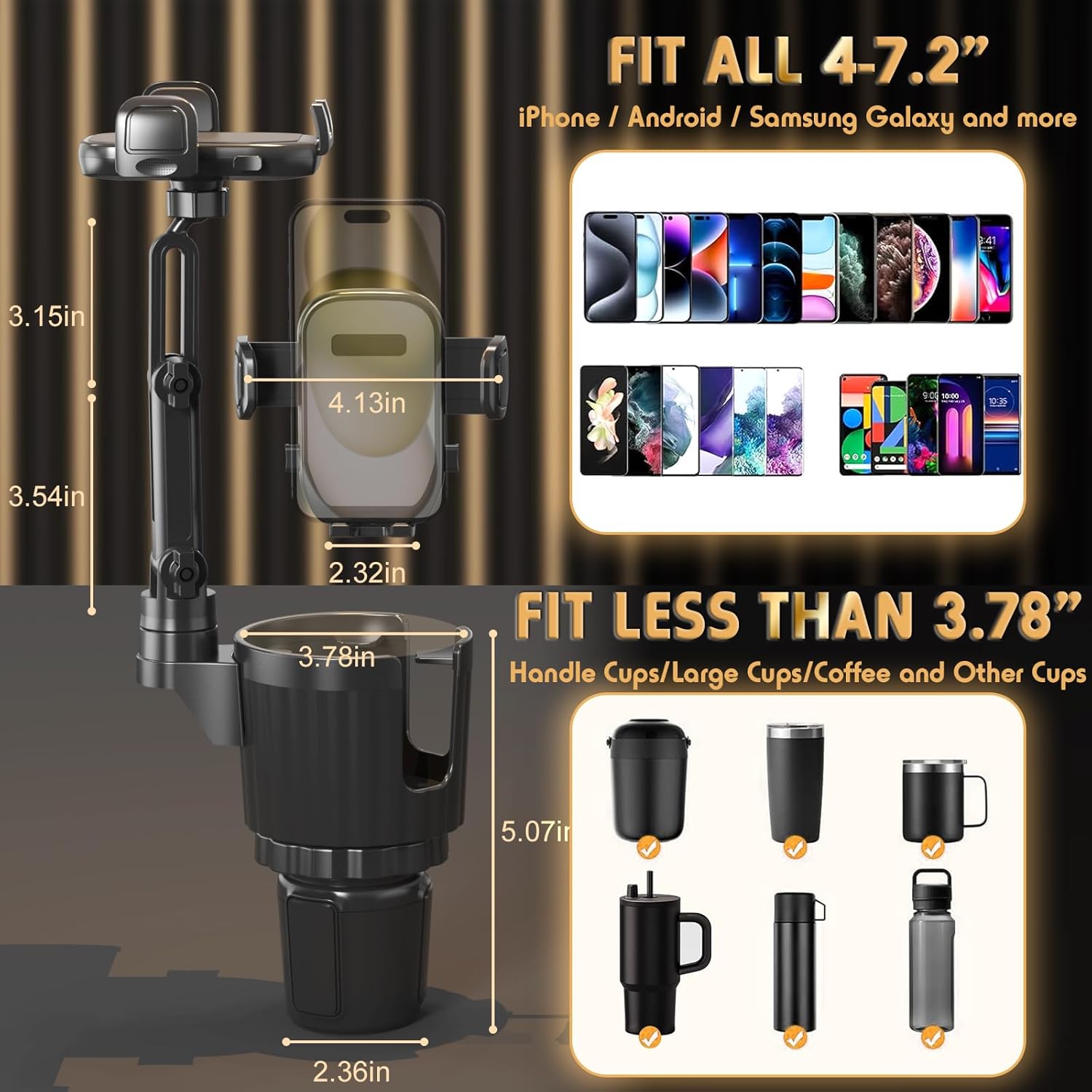 Phone Holders for Your Car, 2 in 1 Universal Stable Cup Car Phone Holder