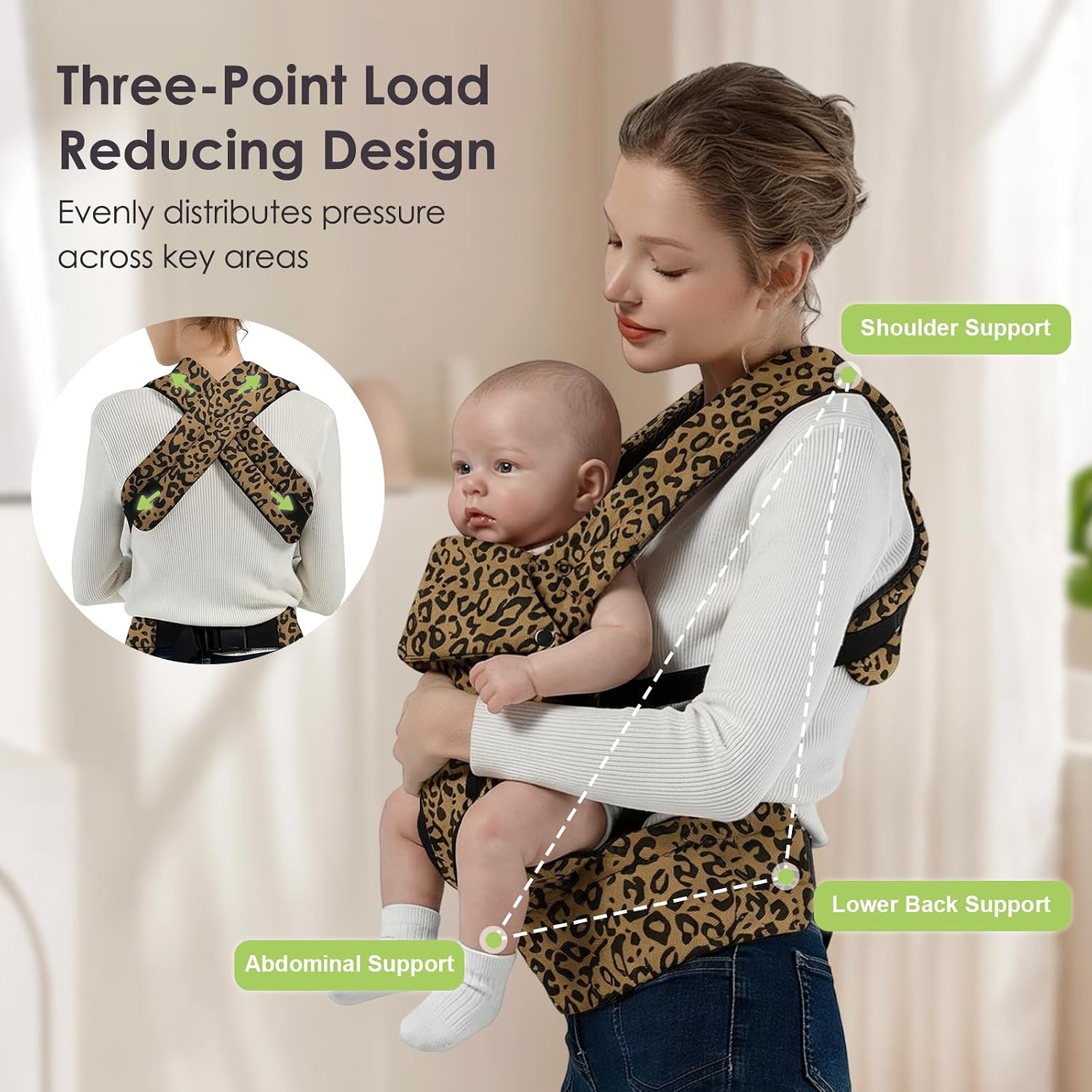 MISSWISDOM Baby Carrier Newborn to Toddler, Adjustable Toddler Carrier, Baby Holder Carrier, Kangaroo Infant Carriers with Widen Shoulder Straps, Brown Leopard