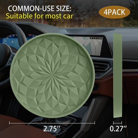 ME.FAN Car Coasters for Cup Holders [4 Pack] - 2.75In Silicone Auto Mug Mats - Universal Non-Slip Recessed Car Interior Accessories Olive Green