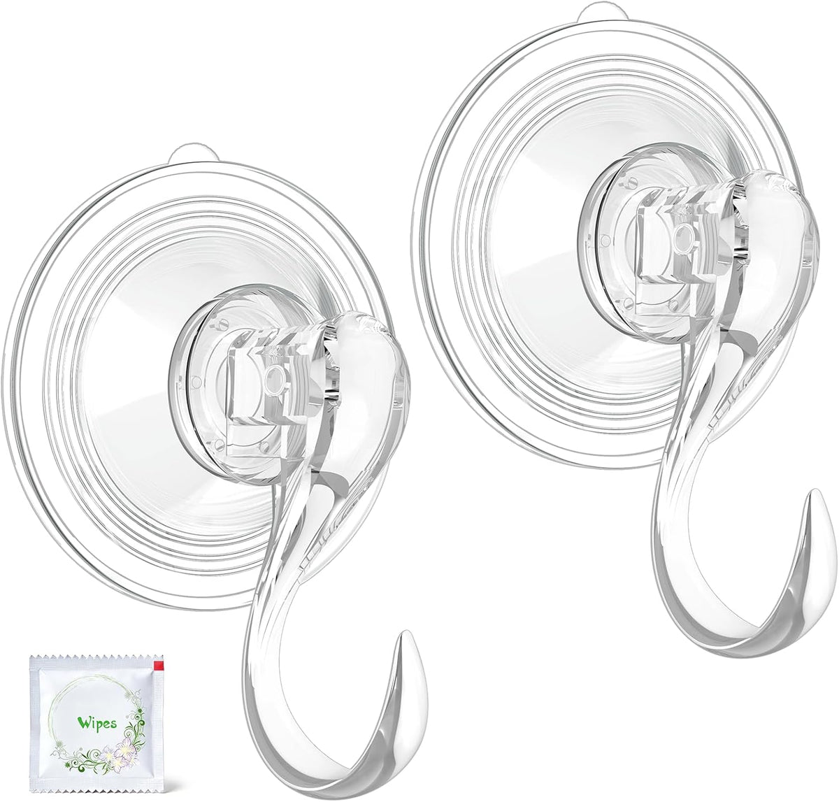 VIS'V Suction Wreath Hanger with Wipes, 22 Lb Capacity, Large, Clear, 4 Pcs
