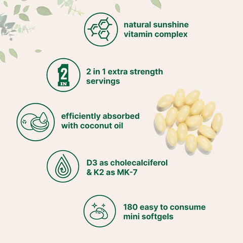 Micro Ingredients Vitamin D3 K2 MK-7 10,000 IU Per Serving, 180 Softgels