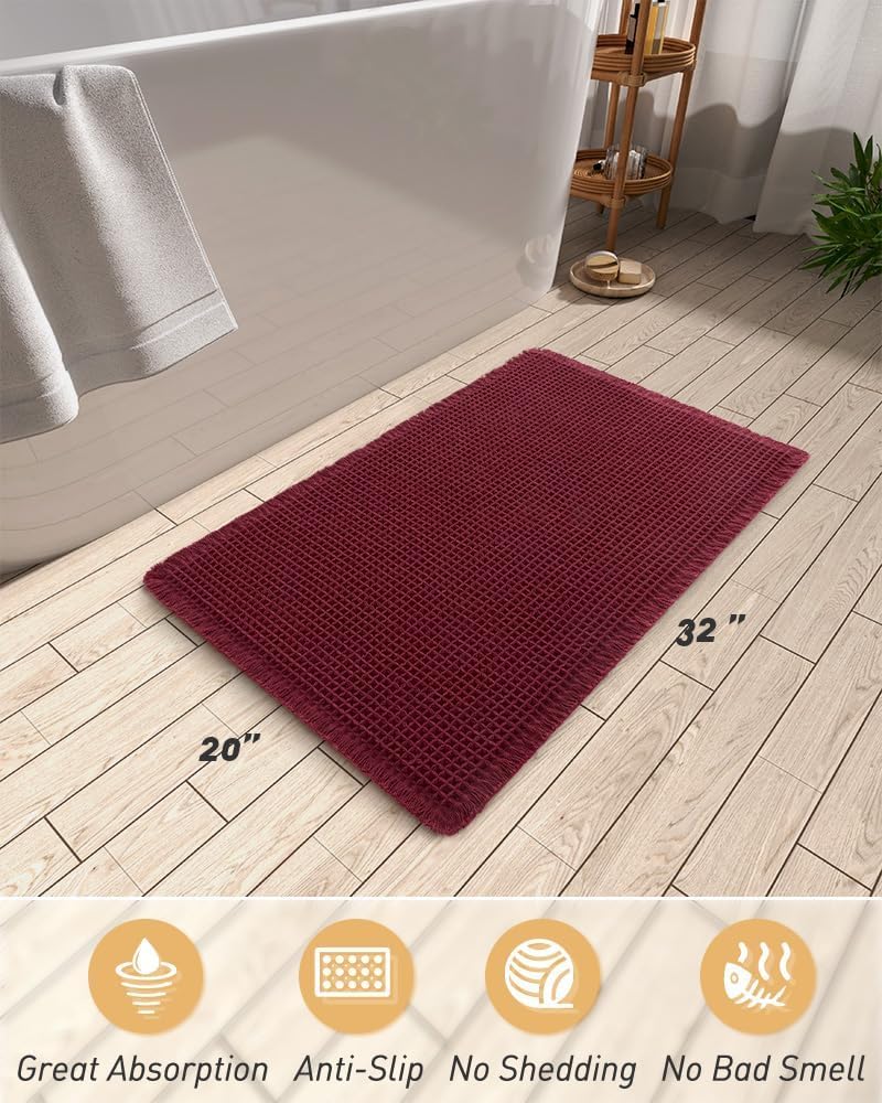 Upgraded Waffle Bath Mat Ultra Absorbent Non Slip Bathroom Mat, 20" x 32"