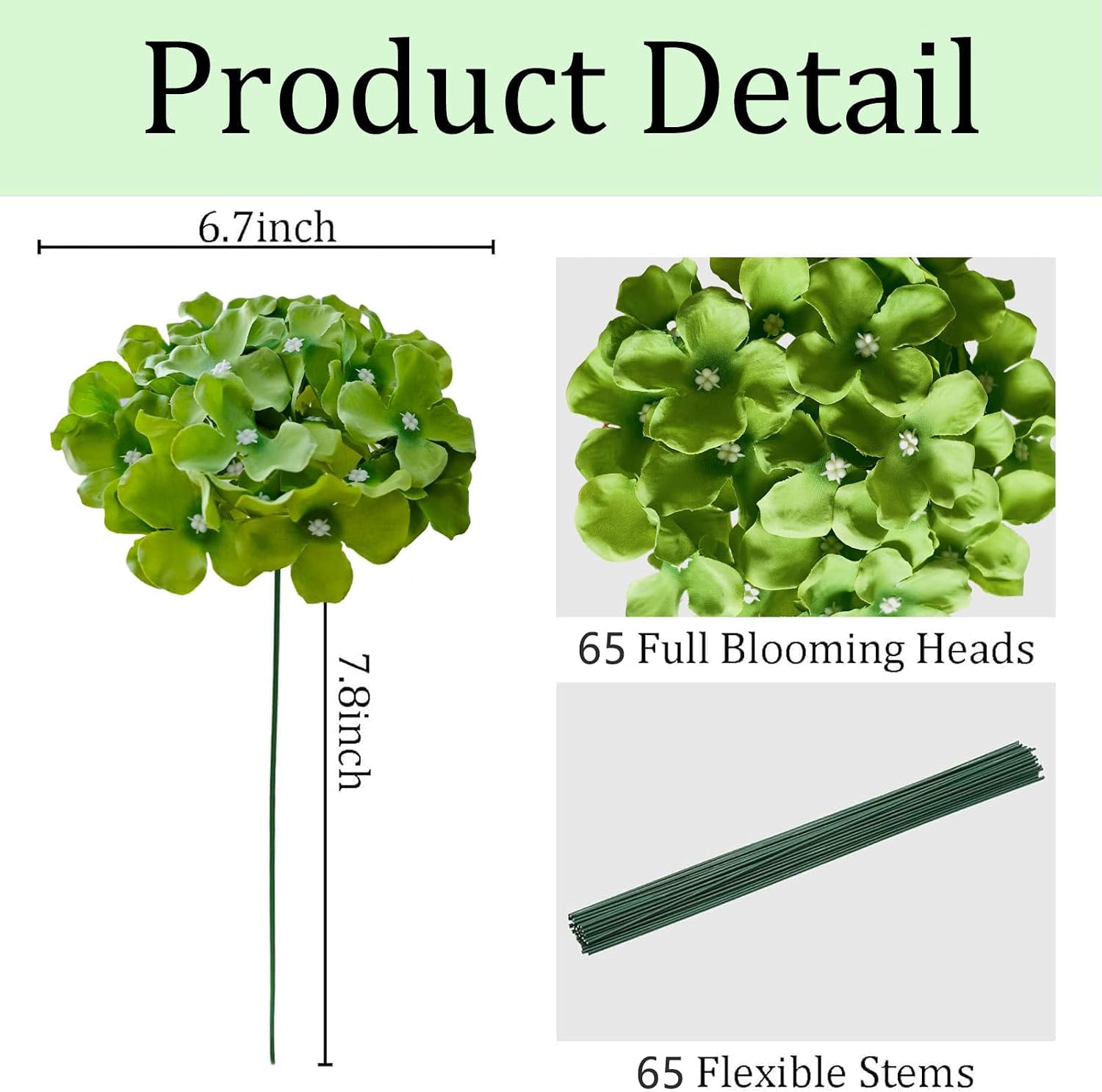65Pcs Deep Green Hydrangea Artificial Flowers Bulk