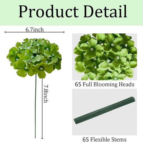 65Pcs Deep Green Hydrangea Artificial Flowers Bulk