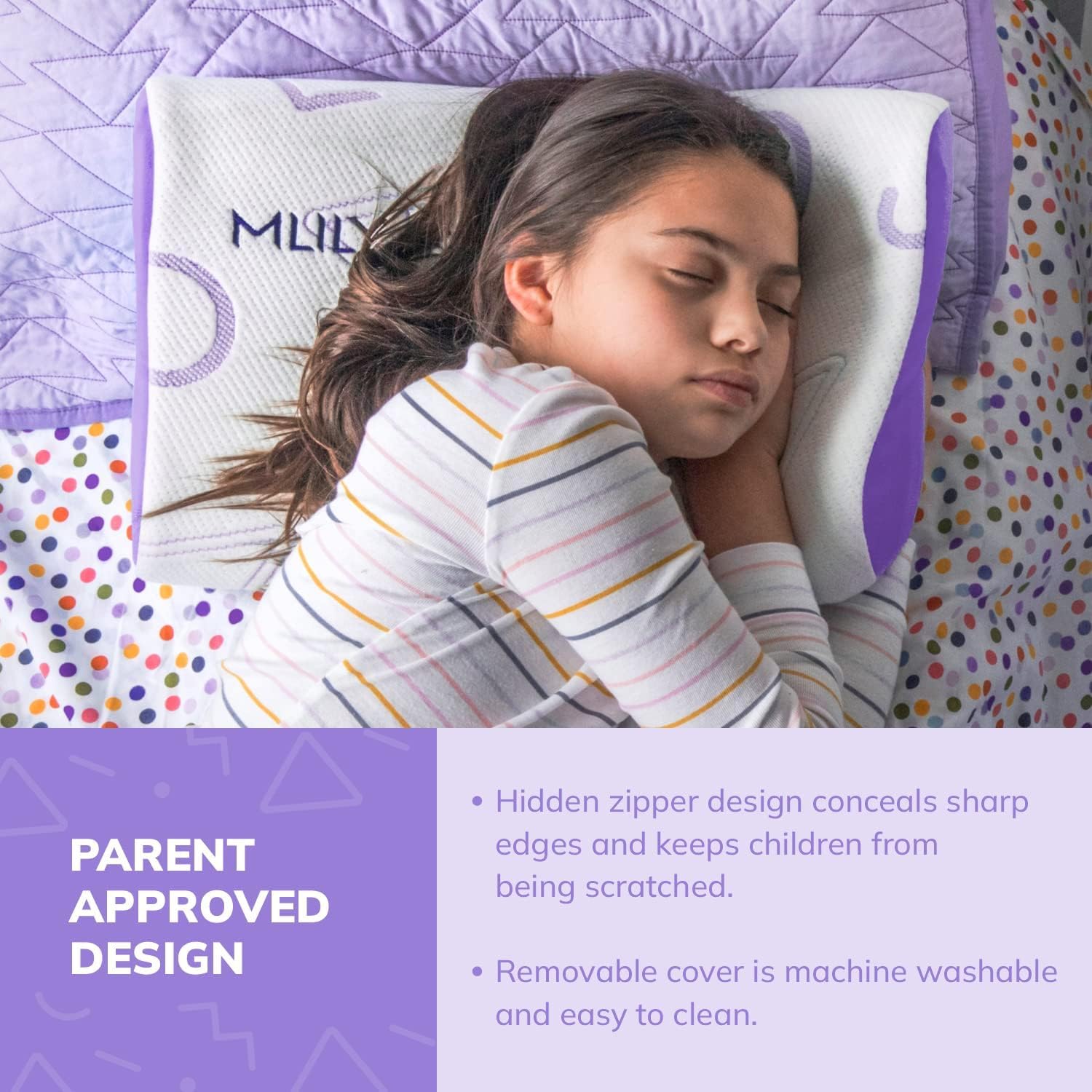 MLILY Kids Pillow for Sleeping, Adjustable Kids Memory Foam Pillow, Purple