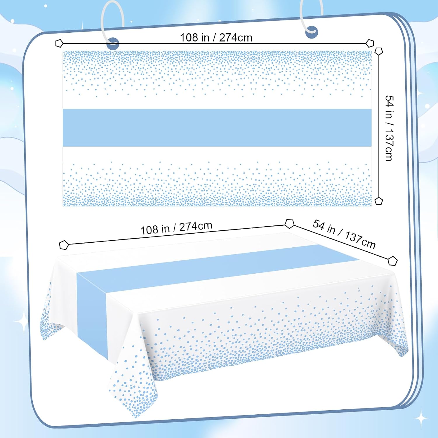 2 Pack White and Light Blue Tablecloth Disposable White Table Cloth Printed Pastel Blue Table Runner for Parties Baby & Bridal Shower Engagement Wedding Birthday BBQ Picnic Indoors and Outdoors Party
