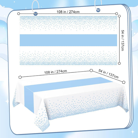 2 Pack White and Light Blue Tablecloth Disposable White Table Cloth Printed Pastel Blue Table Runner for Parties Baby & Bridal Shower Engagement Wedding Birthday BBQ Picnic Indoors and Outdoors Party