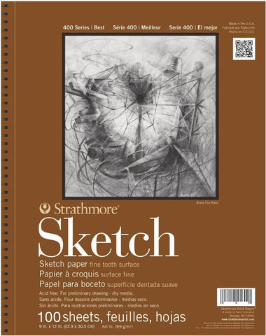 Strathmore 400 Series Sketch Pad, 9x12 inch, 100 Sheets - Artist Sketchbook for Drawing, Illustration, Art Class Students