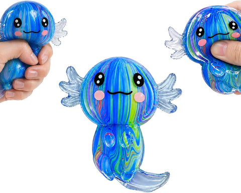 2 Packs Axolotl Squishy Stress Relief Toy, Glitter Stretchy Axolotls Stress Soft Squeeze Sensory Fidget Toys for Kids Adults, Cute Axolotls Squishies Party Favors Classroom