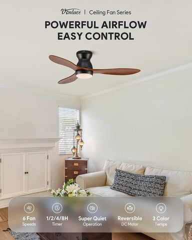 VONLUCE Wood Ceiling Fan with Lights 42 Inch, Black