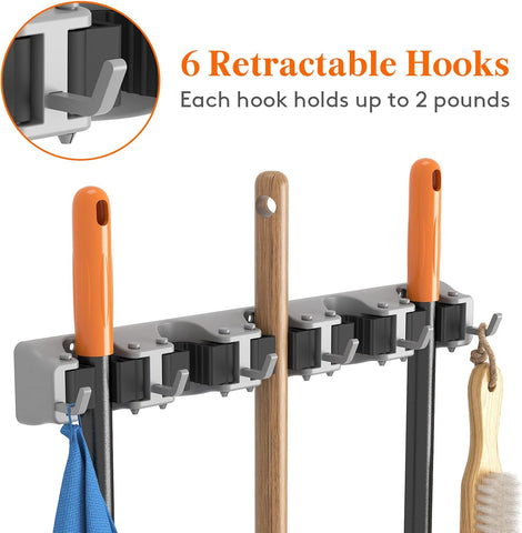 Lifewit Mop and Broom Holder Organizer Wall Hanging Mount, Gray, 1 Pack