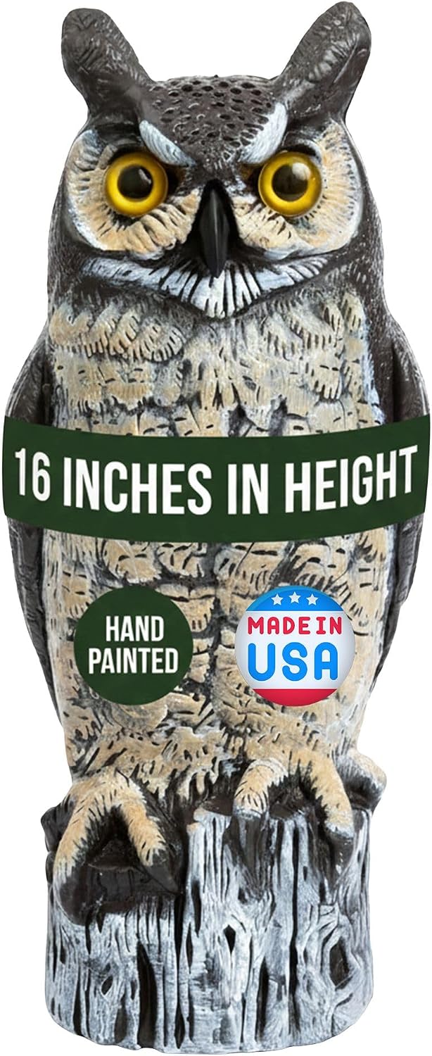 Dalen Lifelike Great Horned Owl Decoy Bird Repellent - 16-in Hand-Painted