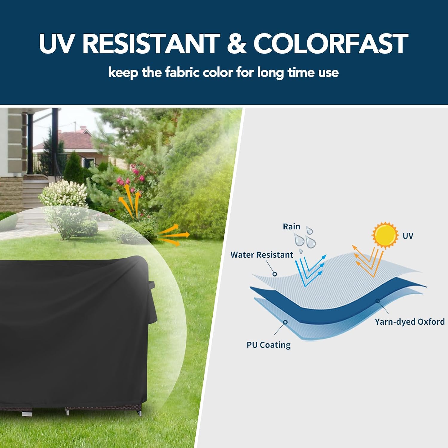 Easy-Going Rectangle Patio Furniture Cover Waterproof Outdoor Dining Table and Chair Cover Anti-UV Outside Sectional Sofa Set Covers (110"L x 84"W x 28"H, Black)