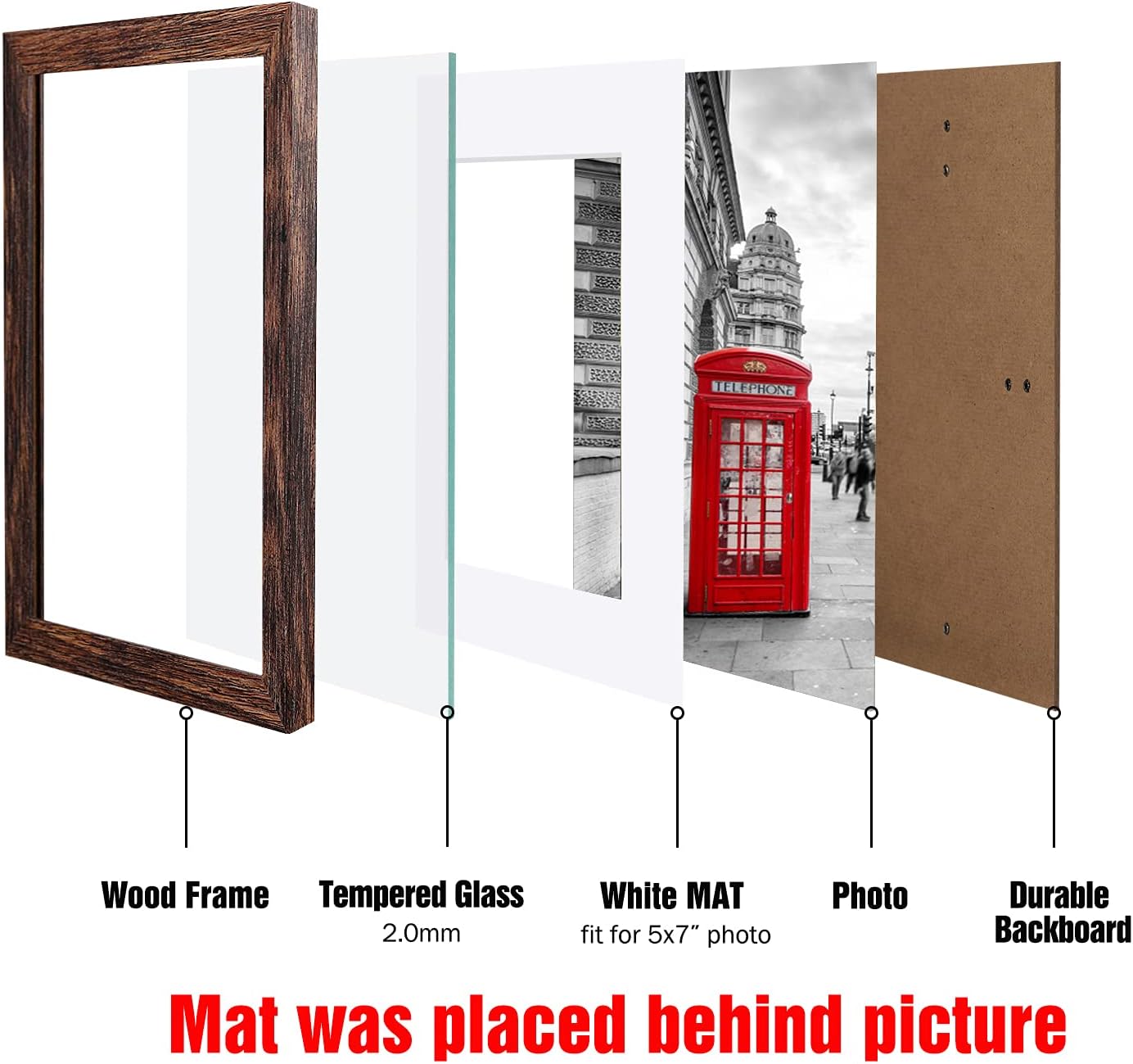 BAIJIALI 8x10 Picture Frame Rustic Brown Wood Pattern Set of 4 with Tempered Glass,Display Photos 5x7 with Mat or 8x10 Without Mat, Horizontal and Vertical Formats for Wall and Table Mounting