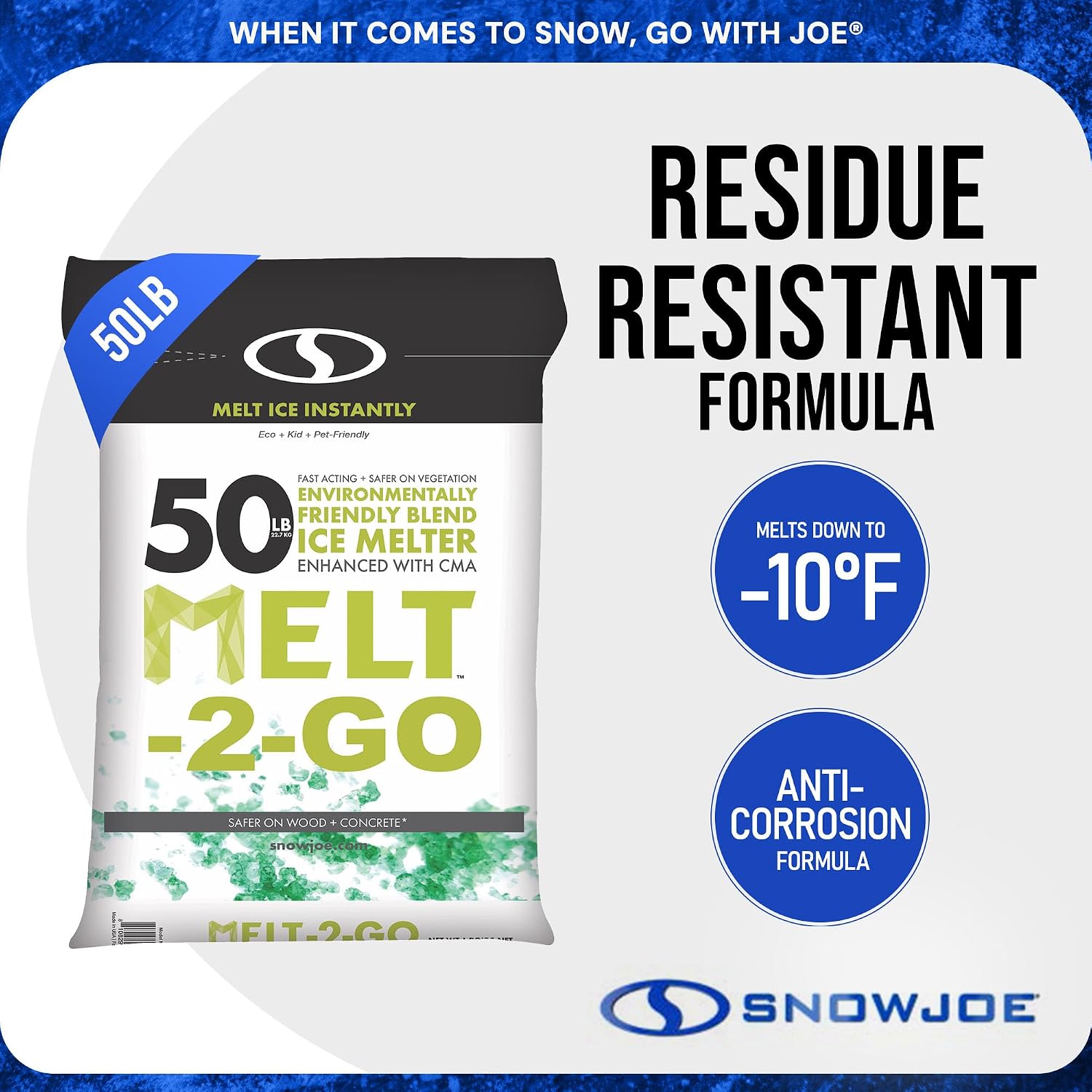 Snow Joe Premium Enviro Blend Ice Melt & Deicer, Safer for Concrete, 50 lb