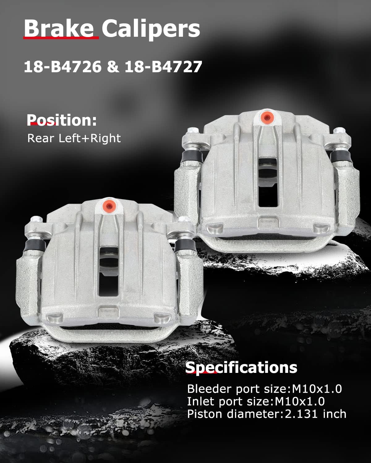 cciyu Rear Left & Right Disc Brake Calipers w/Bracket 18-B4726 18-B4727