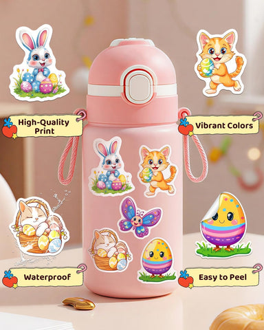 JCFIRE 100 PCS Easter Stickers for Kids, Waterproof Vinyl Cute Bunny & Egg Decals, Ultimate Easter Basket Stuffers for Toddlers, Teens, Boys & Girls, Egg Fillers, Party Favors, Crafts & Decorations