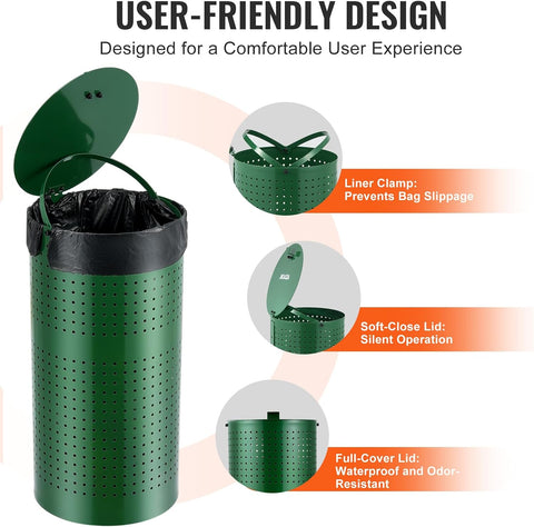VEVOR Dog Poop Trash Can With 50 Liner Bags, 11.5 Gallons Outdoor Waste Bin With Lid & Liner Clip for Pet Waste Station, Disposal Container for Garden Backyard Park