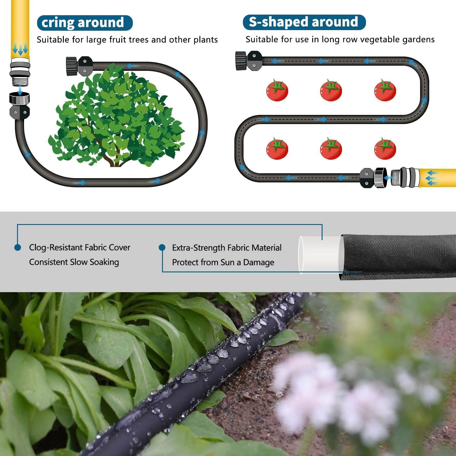 3-Pack Flat Soaker Hose 50 ft for Garden Watering Linkable