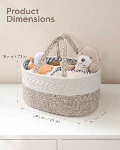 Maliton Baby Diaper Caddy Organizer, X-Large Cotton Rope, Rustic Style, Portable, 3 Compartments, A-Brown