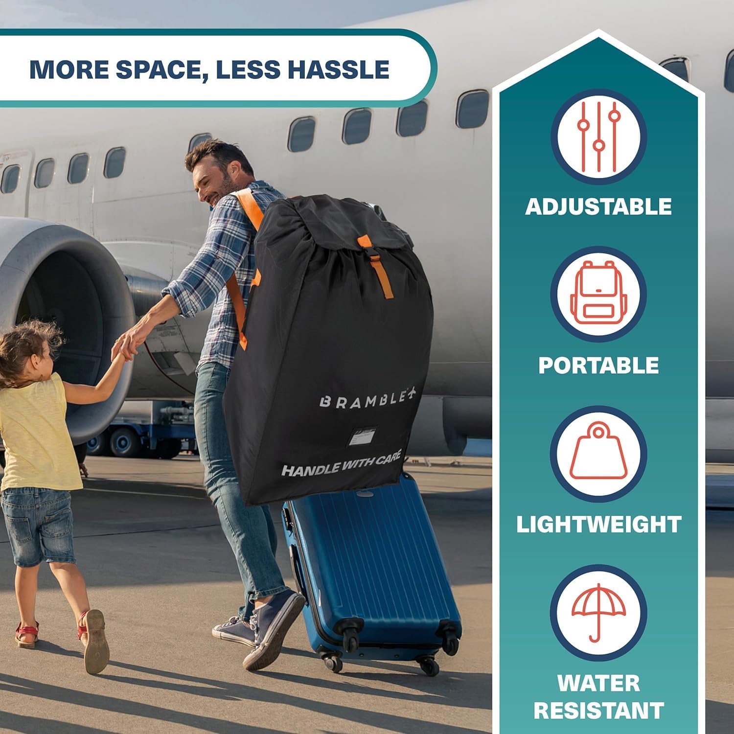 Bramble XL Double Stroller Travel Bag for Airplane 40 x 26 x 16 Inch Black