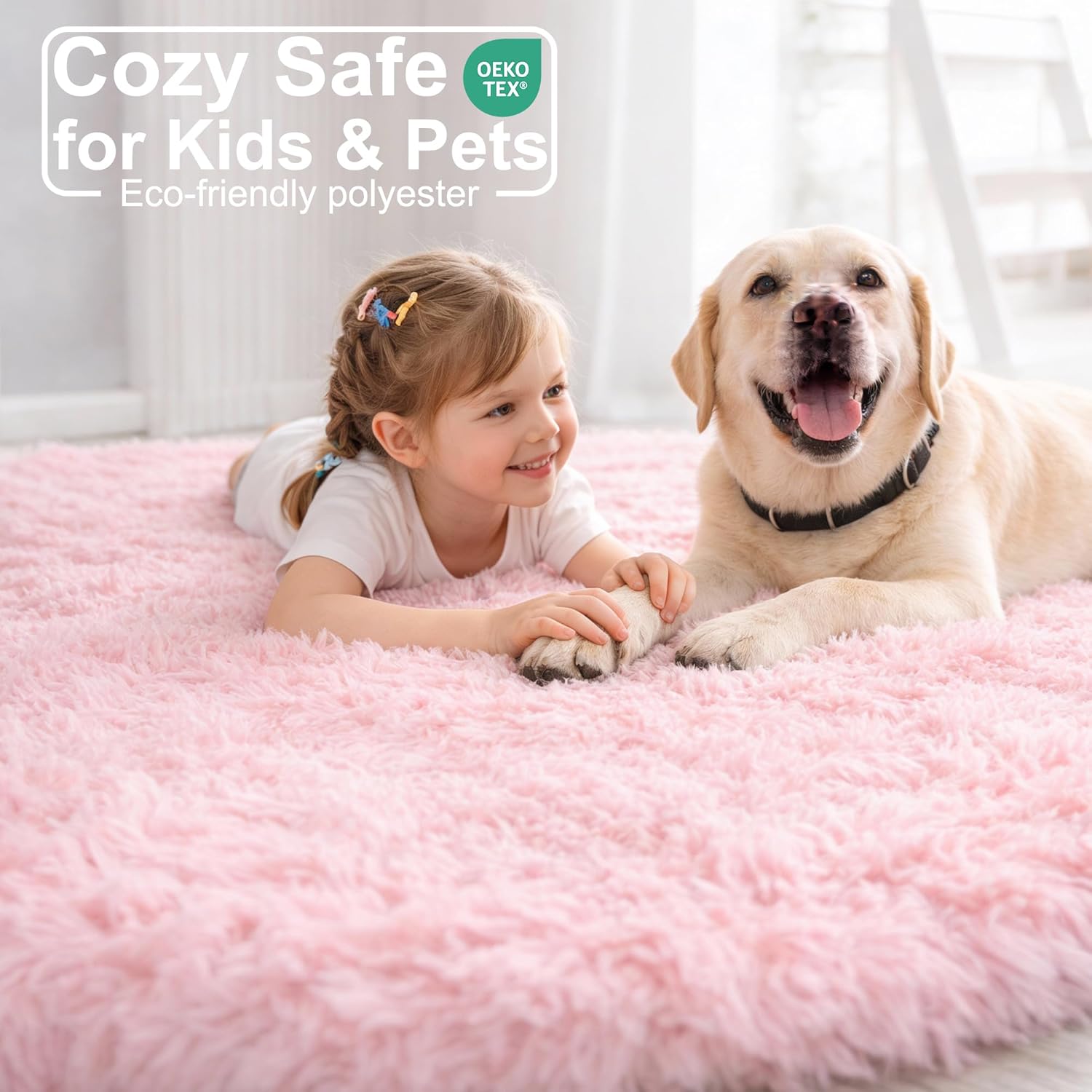 Amdrebio Pink Big Fuzzy Furry Circle Rug 8Ft for Living Room Girls Bedroom