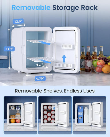 Electactic 10L Portable Mini Fridge, Compact Refrigerator, White