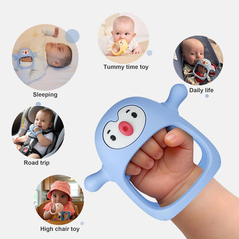 Smily Mia Baby Teething Toys for 0-6Months, Teethers for Babies 3-6Months | Penguin Teether | Hand Teether |Teething Mittens for Teething Relief, Baby Pacifier |Teething Pacifiers for Baby, Light Blue