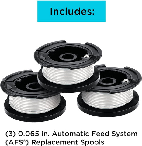 BLACK+DECKER Weed Eater String, Genuine OEM Authentic Trimmer Line, 3-Pack, 30-Feet of Replacement Spool, 0.065-Inch Diameter (AF1003ZP)