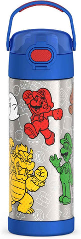 THERMOS FUNTAINER Water Bottle with Spout, 16oz, Mario