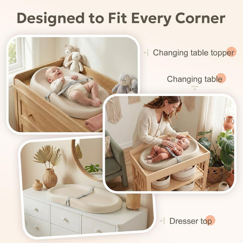 Mallify Baby Changing Pad with Waterproof and Non-Toxic Surface, Changing Table Pad with Adjustable Safety Belt, Easy-Clean & Portable Changing Pad for Dresser(Beige)