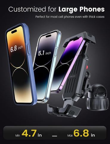 Pnitri 2026 New Upgraded Bike Phone Holder Handlebar - 1S Quick Install, Motorcycle Phone Mount, Bicycle Phone Holder fit Large Phone Case for iPhone Samsung (Black-with Shock Absorption)