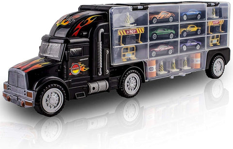 WolVolk Transport Car Carrier Truck Toy for Boys and Girls (includes 6 cars and 28 slots)