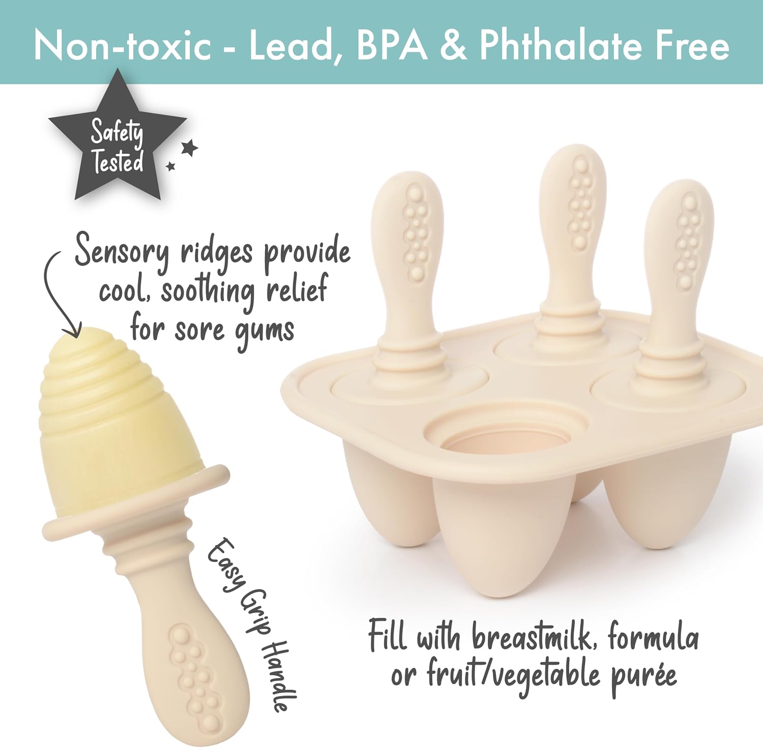 PrimaStella Silicone Petite Pops - Baby Popsicle Mold - BPA Free - Dishwasher Safe - 4 Months+ Teether Pops (Cream)