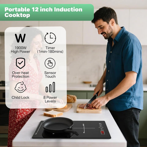 1900W 2 Burner Induction Cooktop Portable Built-in
