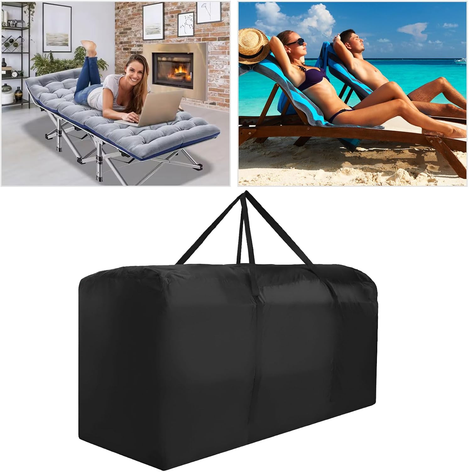 Patio Water-Resistant Extra Large Protective Zippered Outdoor Cushion Furniture Storage Bag with Handles, 68in L x 30in W x 20in H (1 Pack)