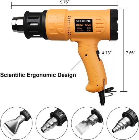 SEEKONE 1800W Heat Gun Variable Temp 122℉-1202℉ for Crafts, Shrink Wrap
