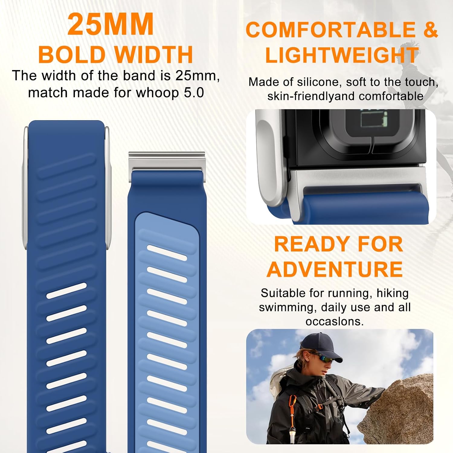 omee Silicone Sport Band Compatible with Whoop 5.0 Band Strap Men Women, Breathable Sport Adjustable Waterproof Replacement Wristbands Straps for Whoop 5.0 Silicone Bands
