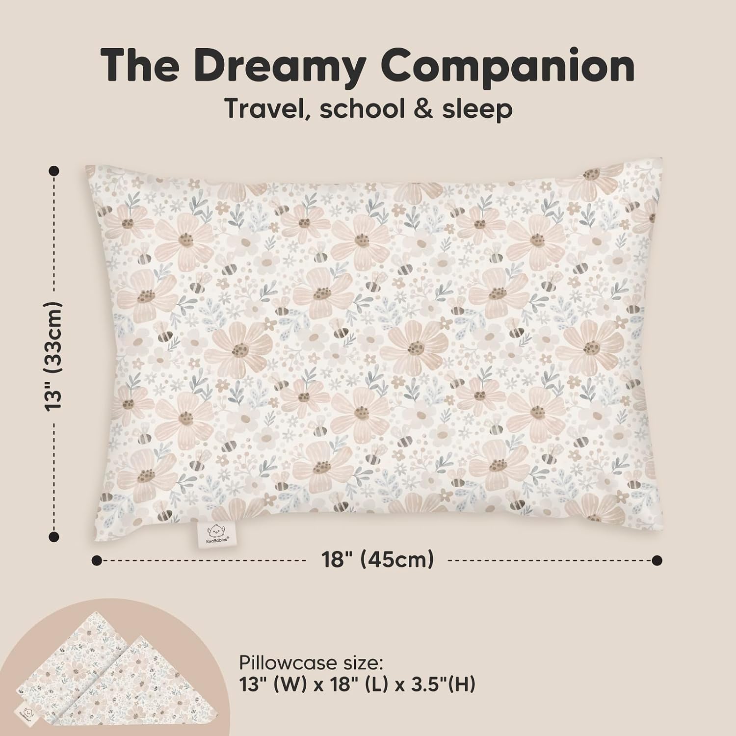 Toddler Pillow with Pillowcase, 13x18 My Little Dreamy Pillow (Flora Vale)