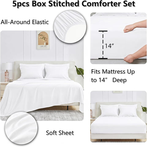 CozyLux Twin Comforter Set, 5-Piece Bed in a Bag, White
