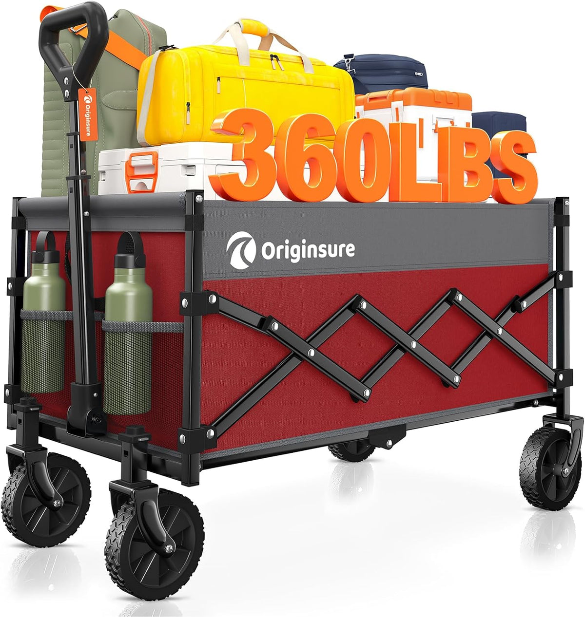 Originsure 110L Portable Foldable Wagon Cart, 360lbs Heavy Duty, Grey&Red