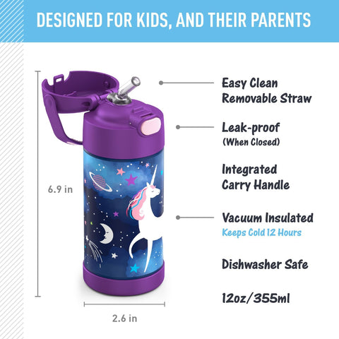 THERMOS FUNTAINER Water Bottle with Straw, 12oz, Space Unicorn