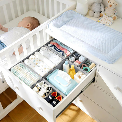 DIMJ Drawer Organizer Clothes 26 Pack - Foldable Baby Organizers and Storage & Closet Organizers for Bedroom, Closet - Nursery Organization Dresser Dividers for underwear, Sock,Bra, Belt, Tie,Gray