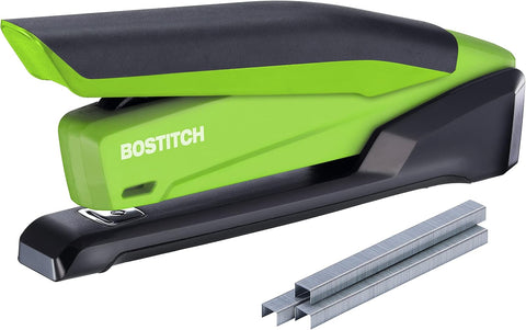 Bostitch Office InPower Spring-Powered Desktop Stapler, 20 Sheet Capacity, One Finger Stapling, Includes 210 Staples, Jam Free, Opens for Tacking, Green